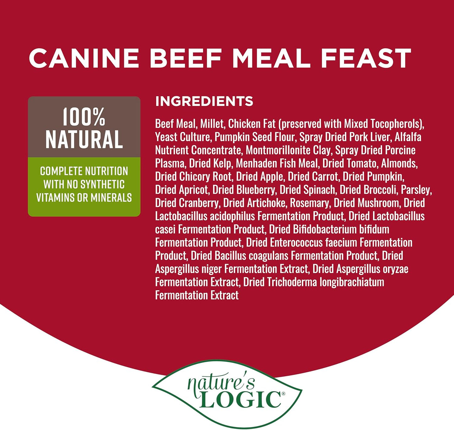 NATURE'S LOGIC Dry Dog Food - 100% Natural - No Synthetics - for All Ages, Sizes, Breeds - Free from Common Allergens, High Protein - Beef Meal Feast, 25lbs