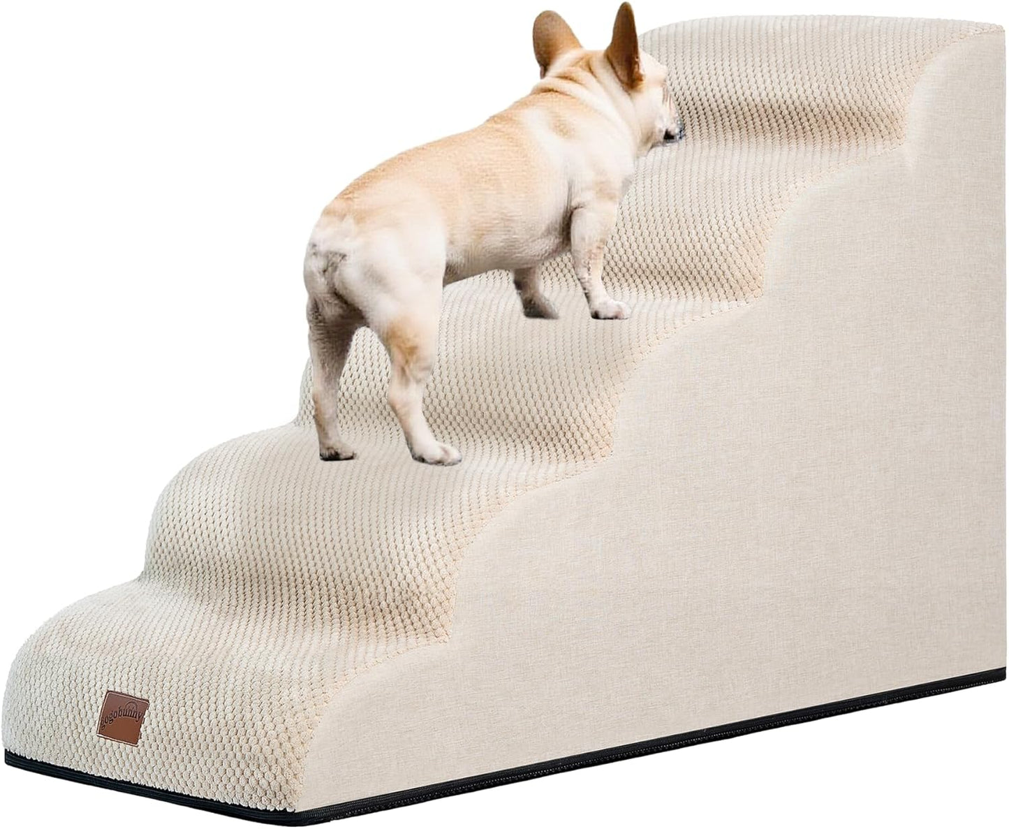 GoGoBunny Ramp Dog Stairs for High Beds 22.6" H, 5-Step Dog Slope Stairs with Durable Waterproof Fabric Cover, Pet Steps for Old Large Dogs Climbing, Non-Slip Sturdy Indoor Step, Beige