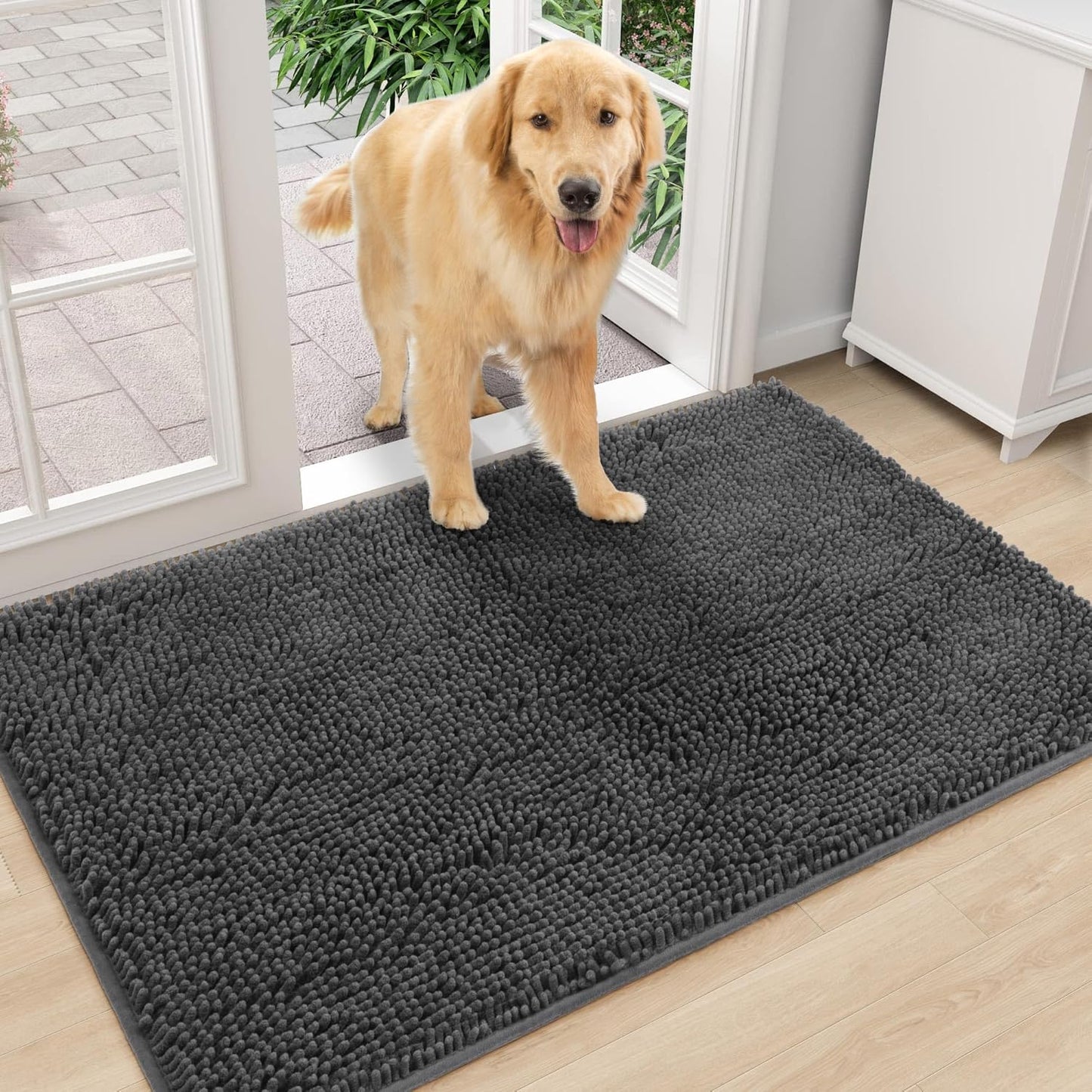 Amyracel Dirt Trapping Door Mat, 24" x 72" Large Absorbent Dog Door Mat for Muddy Paws, Quick Dry Non Slip Chenille Mud Mat for Dogs, Machine Washable Entry Indoor Entryway Rug for Inside Floor