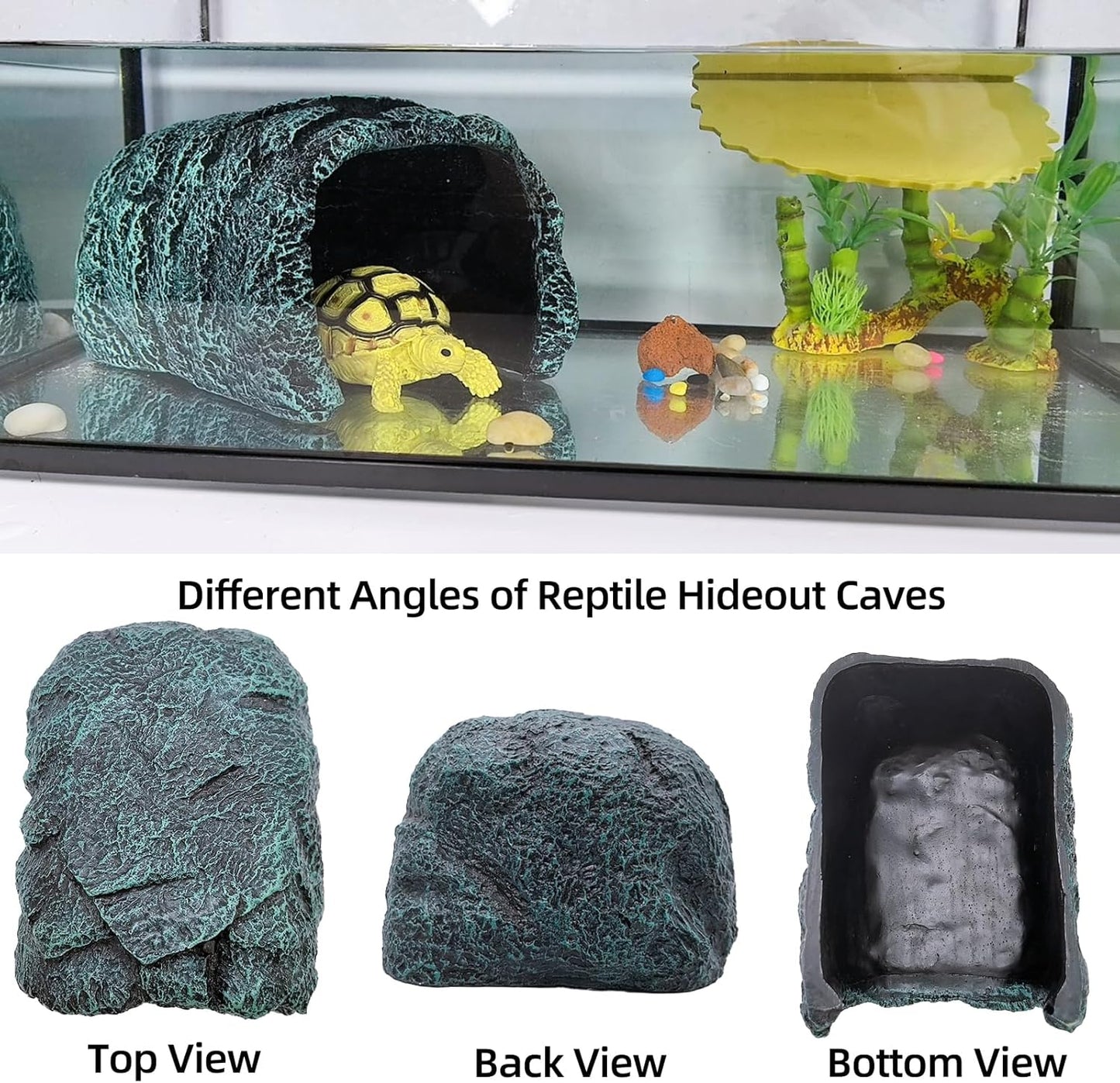 BNOSDM Large Reptile Hideout, Tortoise Hide, Bearded Dragon Hideout Cave Shelter, Resin Turtle Basking Platform, Reptiles Habitat Decor Tank Accessories for Lizards Geckos Snakes Chameleons Frogs