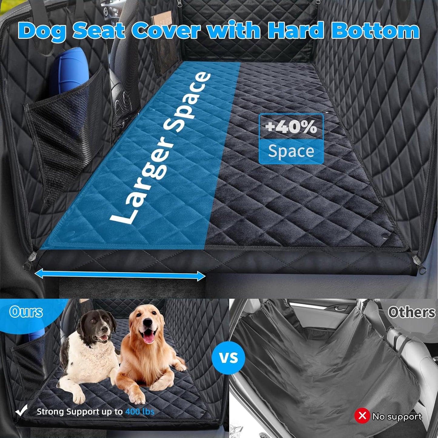 URPOWER Dogs Back Seat Extender with Non-Slip Blanket - Hard Bottom Dog Car Seat Cover & Removable Dog Bed Mat, Waterproof Dogs Hammock for Car, SUV & Small Truck, Pet Backseat Protector Holds 400lbs