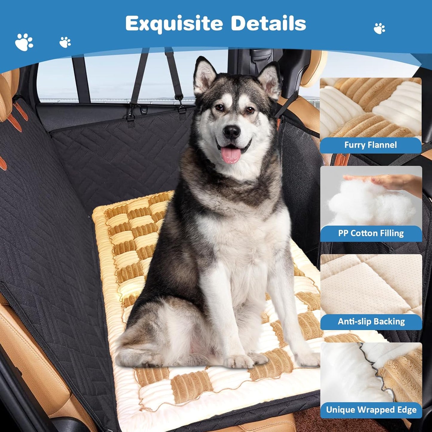 VClife Khaki Plaid Dog Car Bed Mat, Non-Slip Backseat Extender Pet Blanket, Washable Dog Bed Mat for SUVs, Sedans & Small Trucks, Portable Travel Pad for Dogs, Wear Resistant, Pet Friendly, 51"×23.6"