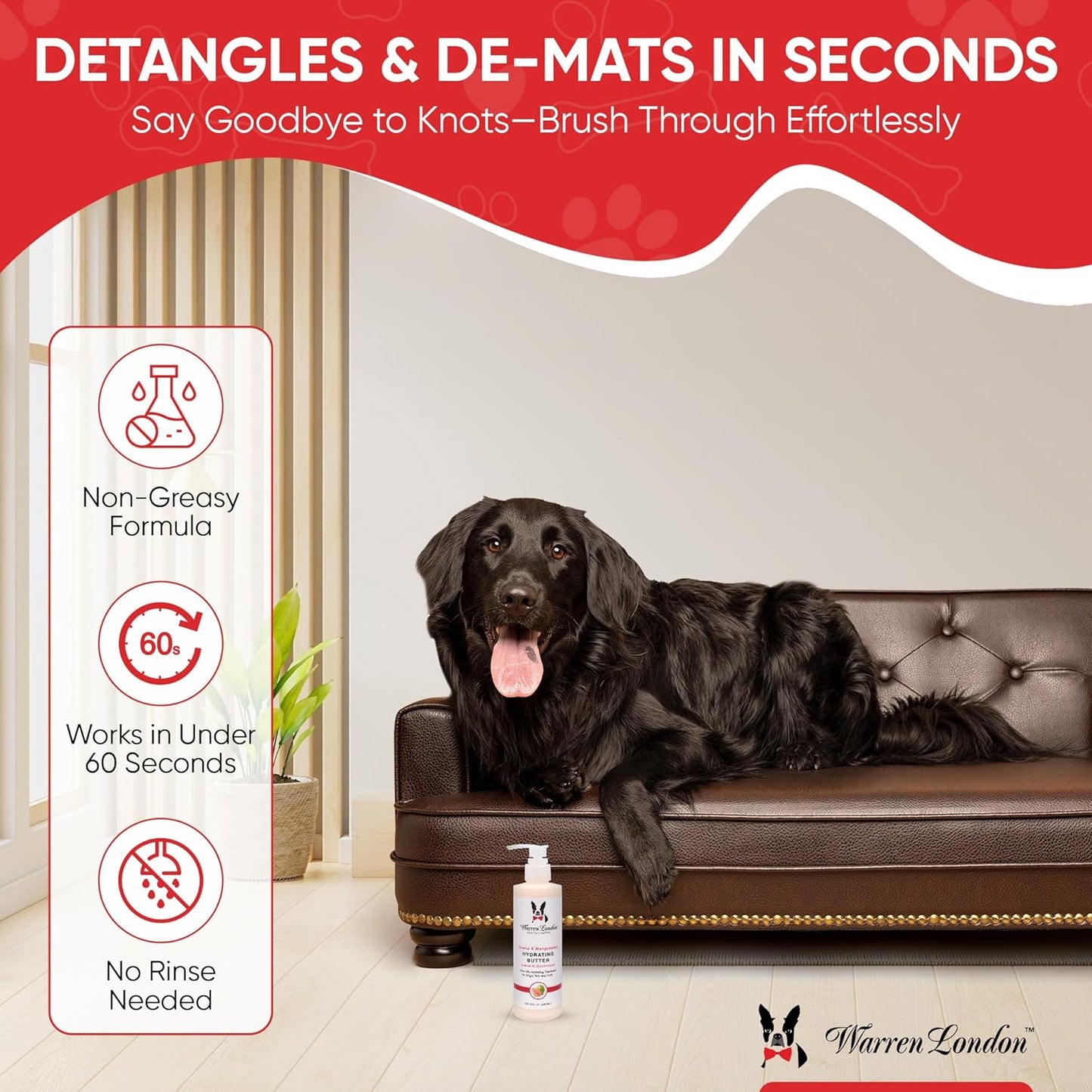 Warren London Hydrating Butter Leave in Pet Conditioner for Dogs | Lotion for Skin and Coat | Aloe Puppy & Dog Conditioner for Hair Detangler, Dry Skin, & Pet Fur Dandruff | Made in USA | Guava 8oz