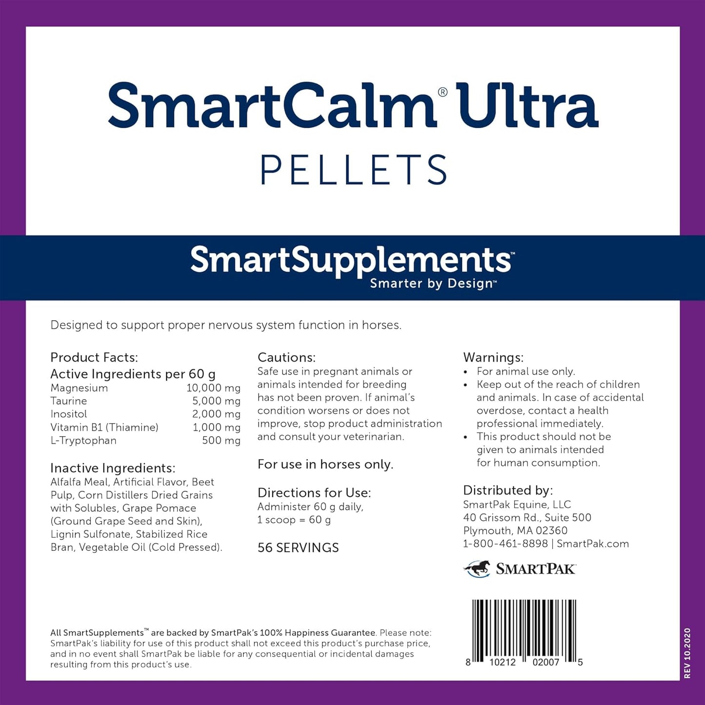 SmartCalm Ultra Pellets | Calming Horse Supplements | with No Added Herbs or Sugar | Equine Supplement | Helps Minimize Excessive Skittishness | 56 Servings | 7.5 lb Bag