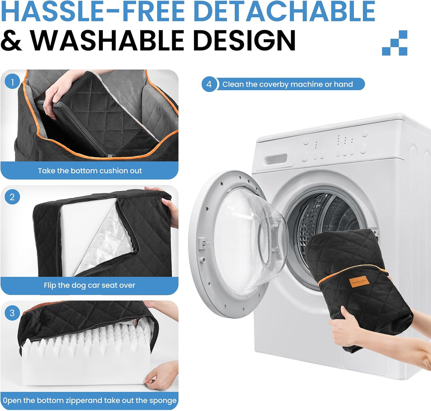 Dog Car Seat for Small Dogs - Puppy Car Seat with Safety Strap & Waterproof Padding, Portable Pet Carrier for Cars, Trucks & SUVs, Comfortable Elevated Bed for Pets Up to 35lbs (Black/Grey)