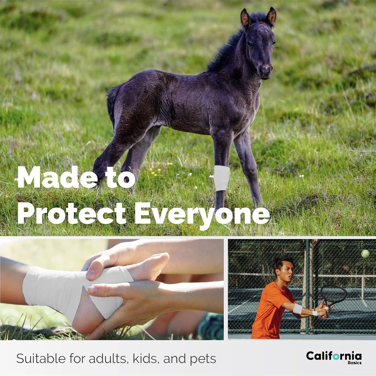 California Basics Self Adhesive Bandage Wrap - Self Adhering Non Woven Cohesive Bandage Rolls - Stretch Wrap - Multi Colored Athletic Tape for Wrist - Waterproof (2 inch- 12 Pack- White)