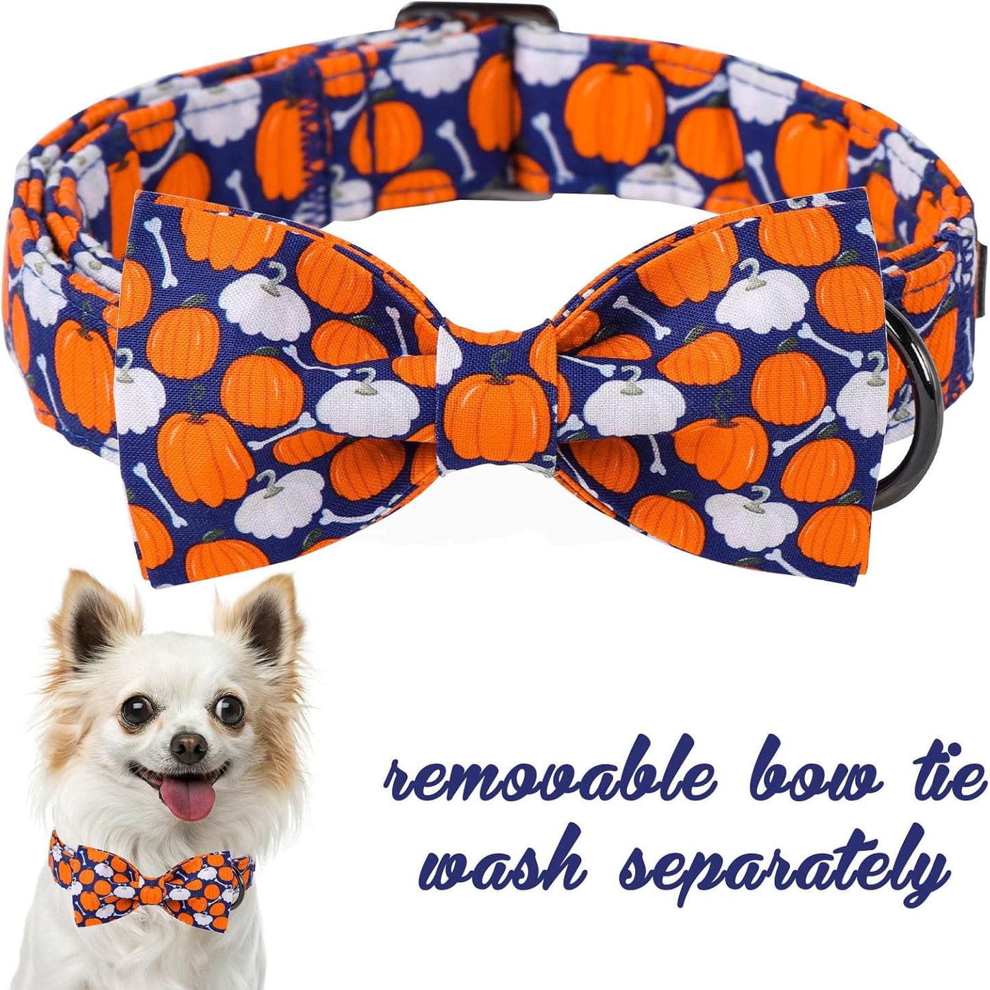 Unique Style Paws Halloween Day Dog Collar with Bow Bone Pumpkin Cotton Dog Collars for Small Medium Large Dogs