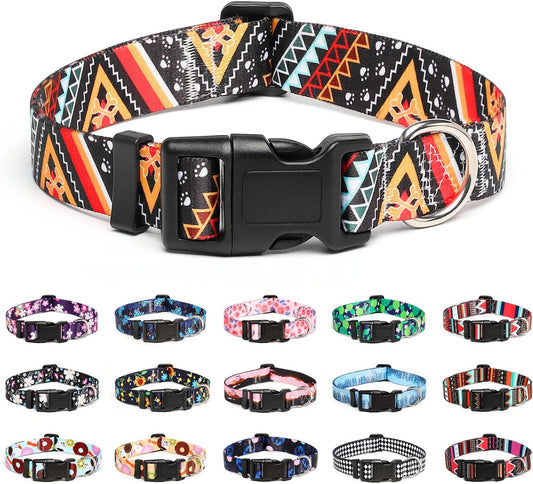 Mercano Adjustable Dog Collar - Special Design Patterns, Soft Nylon Comfortable Durable Pet Collar for Small Medium Large Dogs (M, Ethnic Gold)