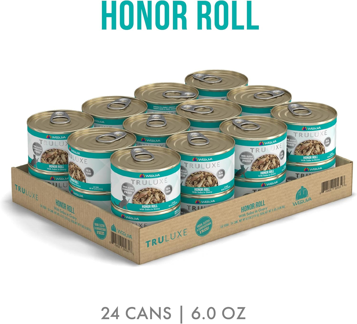 Weruva TruLuxe Cat Food, Honor Roll with Wild-Caught Saba in Gravy, 6oz Can (Pack of 24)