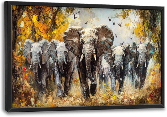 Extra Large Elephant Framed Wall Art for Living Room,Oversized Elephants Wild Animal Pictures Wall Decor,Forest Landscape Canvas Print Painting Modern Artwork Bedroom Office Bathroom 36L" x 24W"