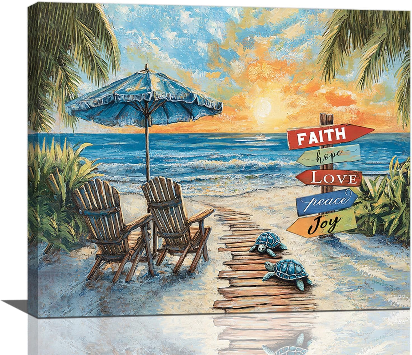 Beach Ocean Bathroom Pictures Wall Art, Seaside Coastal Bathroom Wall Decor, Sunrise Framed Painting Canvas Artwork for Bedroom Living Room Decorations 16"L x 12"W