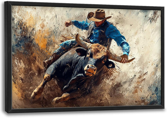 Framed Large Western Cowboy Wall Art, Oversized Rustic Cow Wall Decor for Living Room, Dusty Canvas Painting Pictures Vintage Artwork Home Decoration for Living Room Bedroom Office 36"x24"