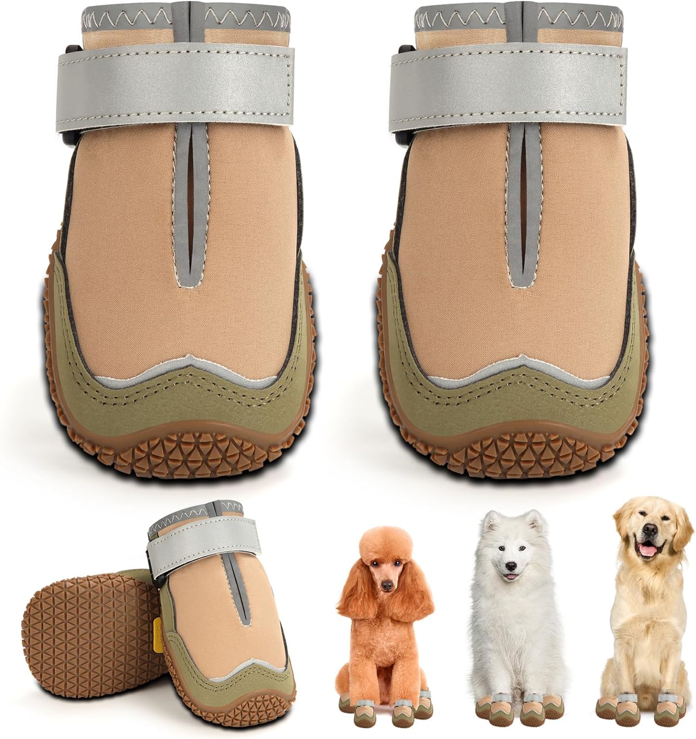 Hcpet Dog Boots for Large Dogs, Dog Shoes for Hot Pavement Winter Snow, Paw Protector Dog Booties Designed for Comfort and Breathability, Outdoor Booties for Small Medium Dogs for Hiking Brown Size 2