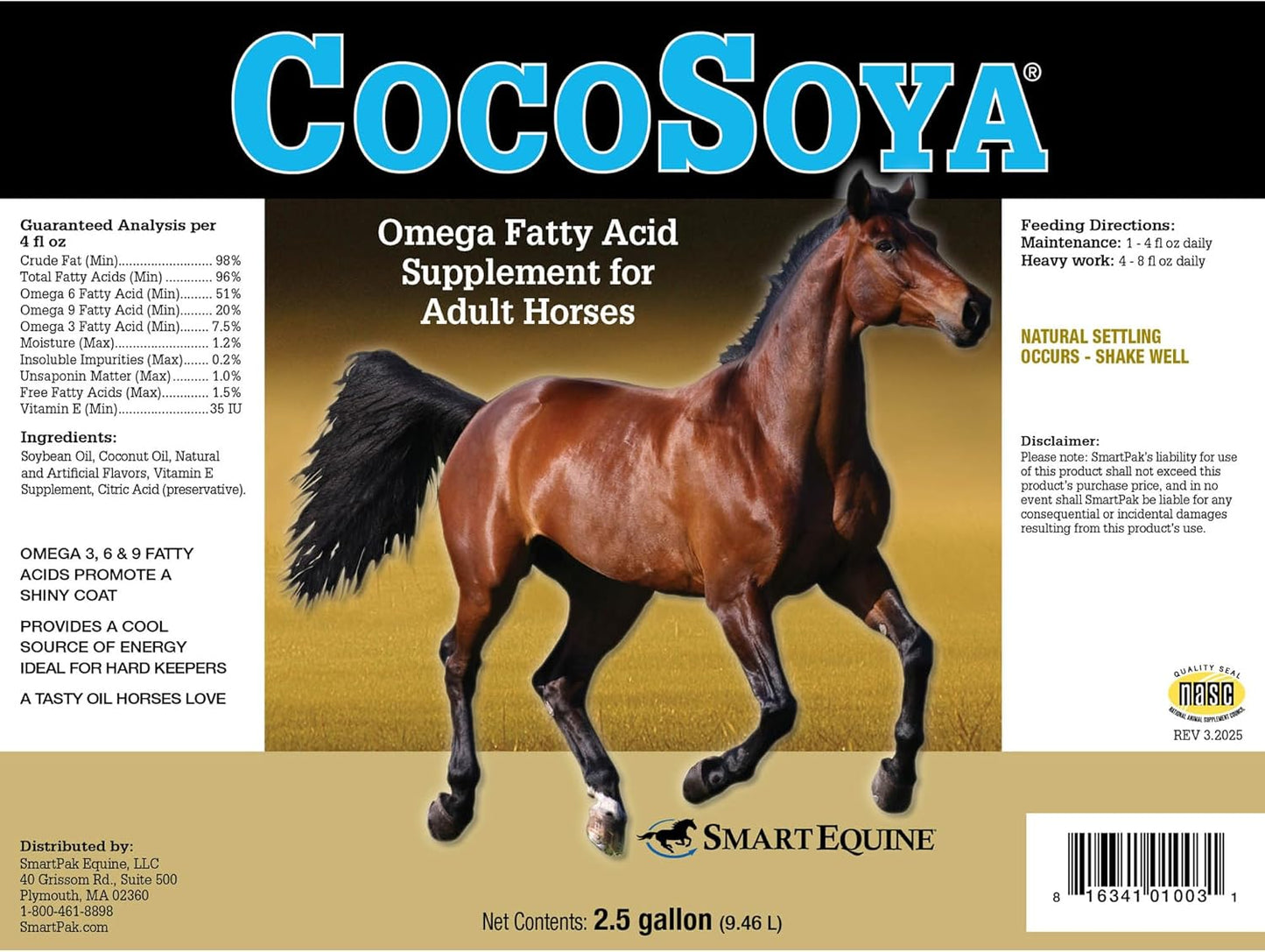 Uckele CocoSoya Oil Horse Supplement - Omega Fatty Acid Supplement for Horses - Equine Vitamin & Mineral Supplement - 2.5 gallons