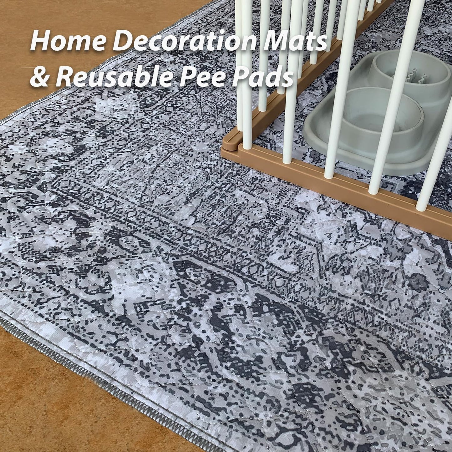 nunubaby Washable Pee Pads for Dogs, Stylish, Non-Slip and Leak-Proof Pee Pads. Reusable Potty Pads for Dogs for Crates and Floors.(Gray/Geo, 24" x48")