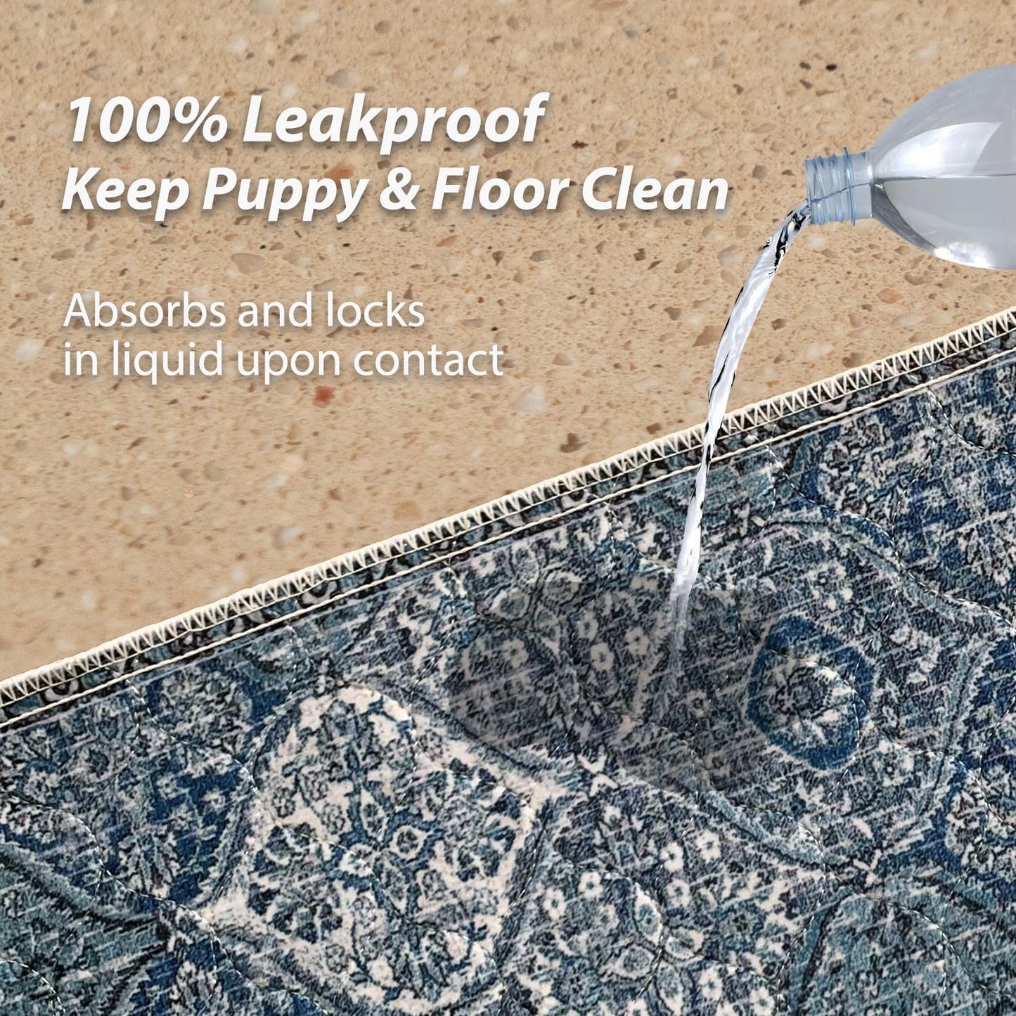 nunubaby Washable Pee Pads for Dogs, Stylish, Non-Slip and Leak-Proof Pee Pads. Reusable Potty Pads for Dogs for Crates and Floors.(Blue/Multi, 54" x54" )