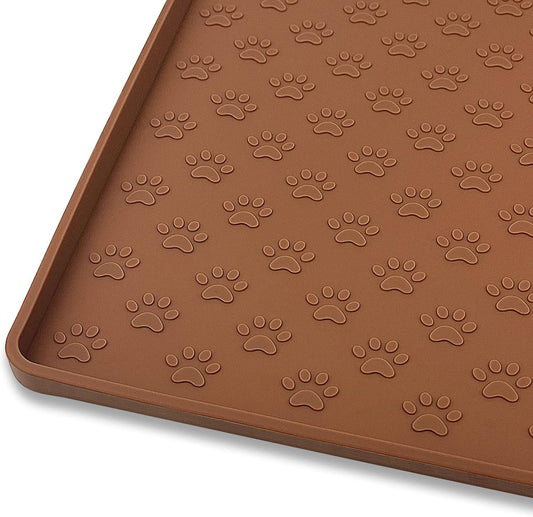 Ptlom Pet Placemat for Dog and Cat, Waterproof Silicone Pet Feeding Bowl Mats for Food and Water, Small Medium Large Dogs Mat Prevent Residues from Spilling to Floor, Brown, 24.5" 16.5"