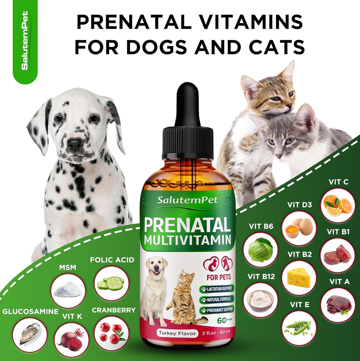 Dog Prenatal Vitamins for Moms During Lactating – Prenatal Vitamins for Dogs & Cats of All Breeds to Care for Pet Development – Multivitamin for Cats – 2 Oz – Herbal Supplement for Pets