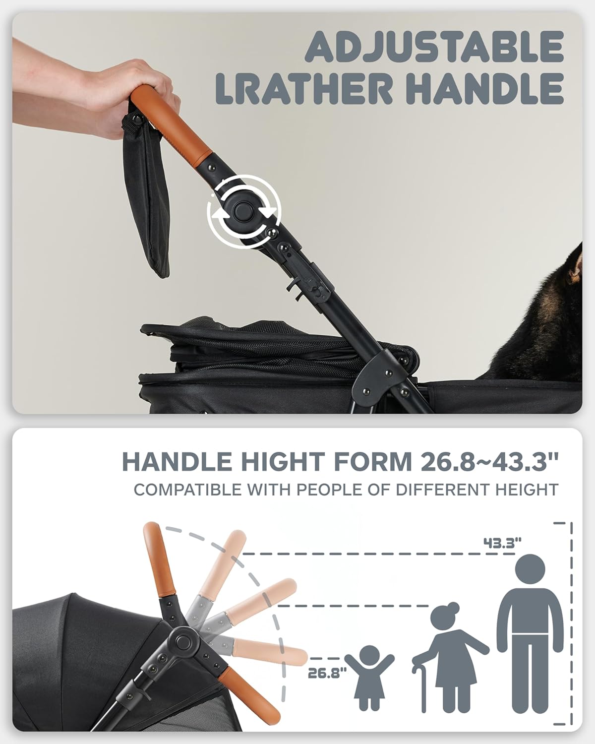 Medium Dog Stroller for Large Dogs, pet Stroller for Medium Dogs Up to 66lbs, All-Terrain with Adjustable Handle & Canopy, Sun Shades, Storage Organizer, Waterproof Oxford Fiber