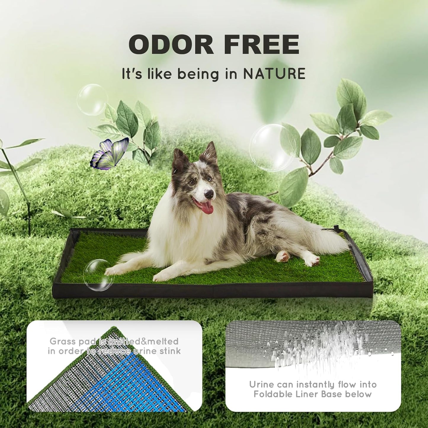 Dog Grass Pad with Foldable Dog Litter Box,Small Liner Base for Balcony，Ultra-Absorbent Artificial Grass Pads for Dogs Pee Pad Holder, Potty Training, 2 PCS Reusable Pee Pads