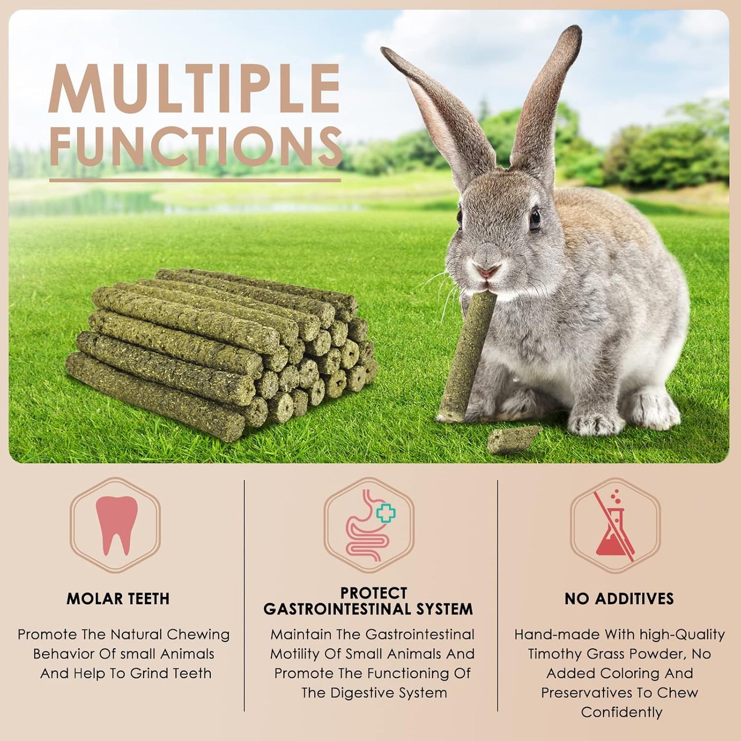 Bissap 114PCS Timothy Hay Sticks for Rabbits, Natural Timothy Grass Molar Teeth Stick Chew Toys for Bunnies Chinchillas Guinea Pigs Hamsters and Other Small Animals Treats