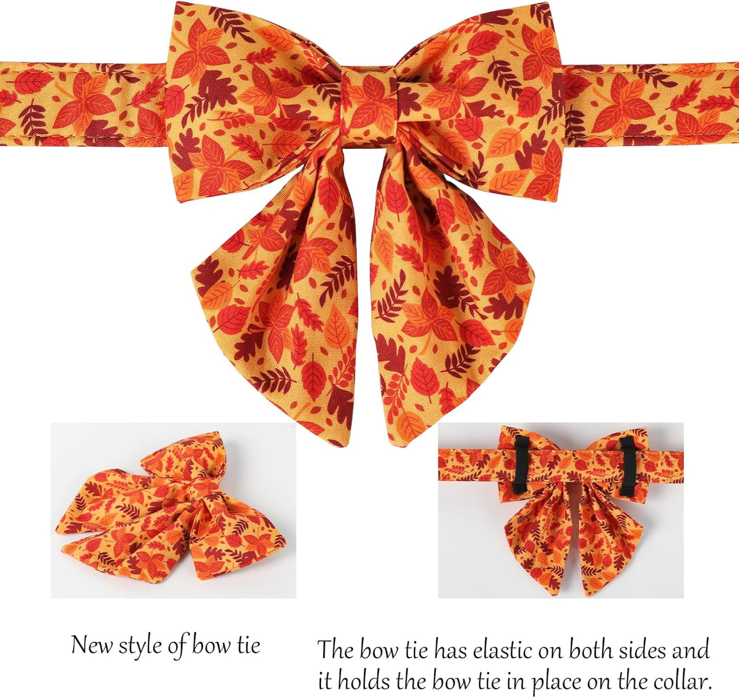 Lionet Paws Dog Collar with Bowtie - Cute Cotton Adjustable Fall Bowtie Dog Collar with Metal Buckle for Small Medium Large Dog Girl Boy Gift, XL, Neck 16-26in