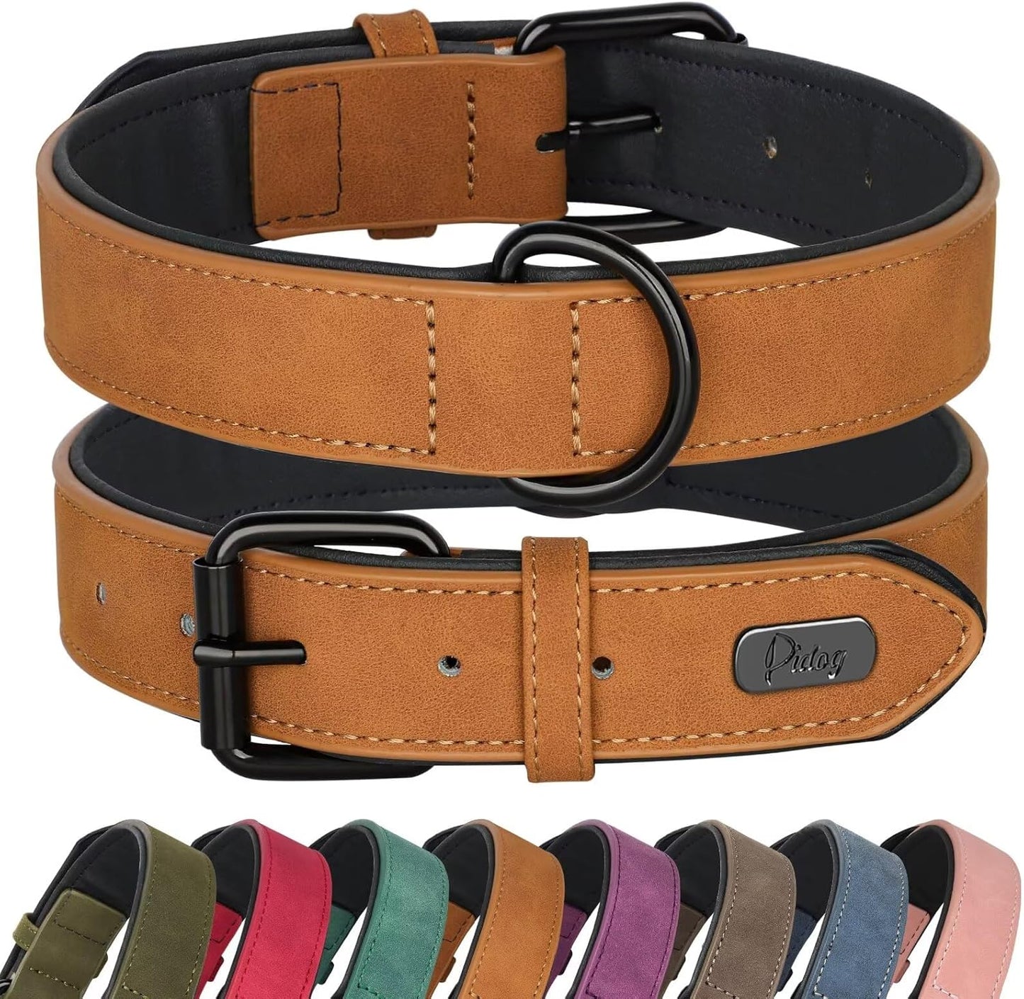 Didog Soft Padded PU Leather Dog Collar, Breathable and Adjustable Dog Collar for Large Dogs, Comfortable for Daily Walk, Light Brown, XL Fit Neck 17-21"(44-71 lbs)