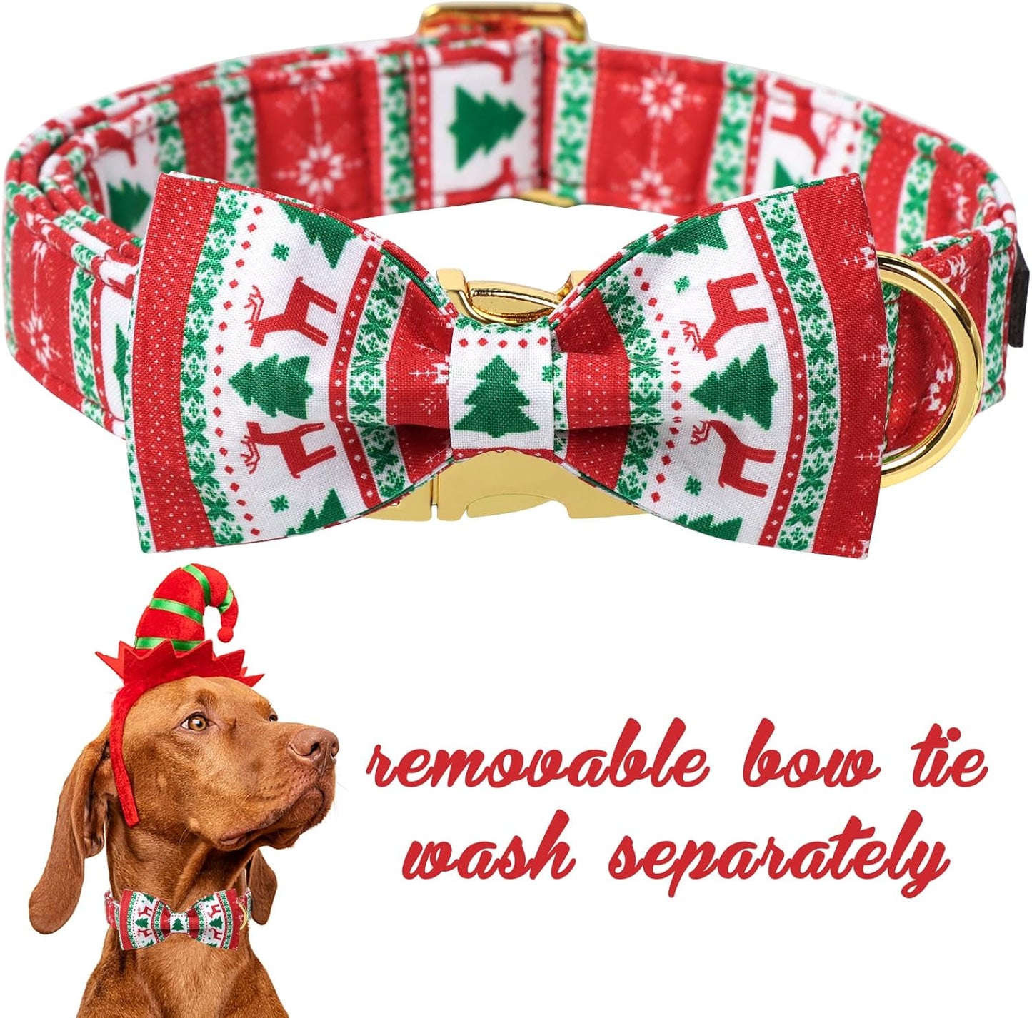 Unique Style Paws Christmas Day Dog Collar with Bow Christmas Tree Cotton Puppy Collars for Small Medium Large Dogs