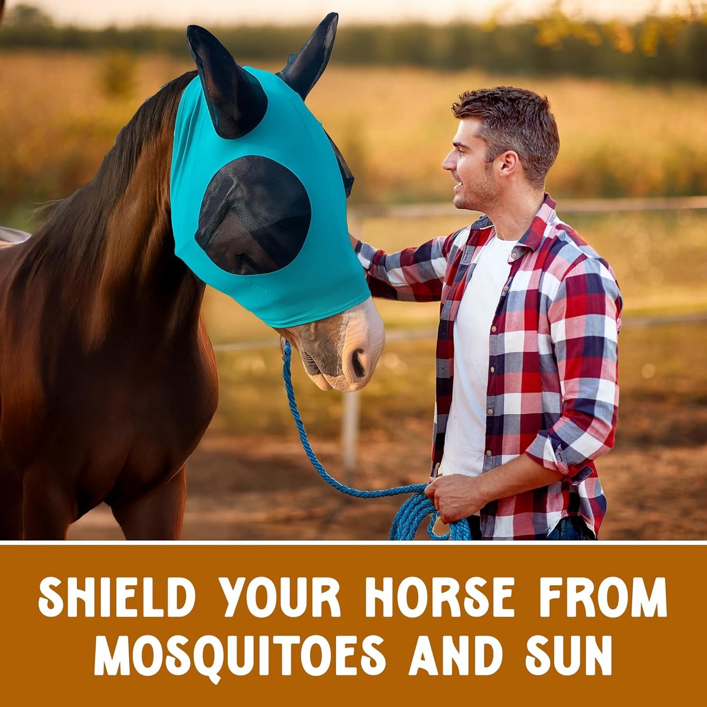 Horse Fly Mask - Durable Equine Fly Mask with Full Coverage for Eye & Ear - Stretchable, UV & Sun Protection Flymask for Horses, Ponies & Mini Horses - Horse Face Cover for Pasture & Trail - Navy