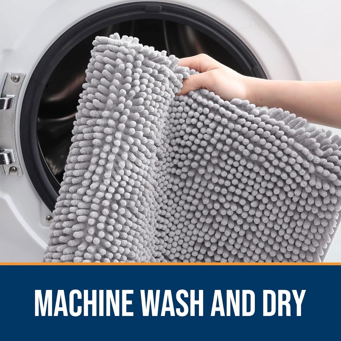 OLANLY Dog Door Mat for Muddy Paws 44x24, Absorbs Moisture and Dirt, Absorbent Non-Slip Washable Doormat, Quick Dry Chenille Mud Mat for Dogs, Entry Indoor Entryway Carpet for Inside Floor, Light Grey