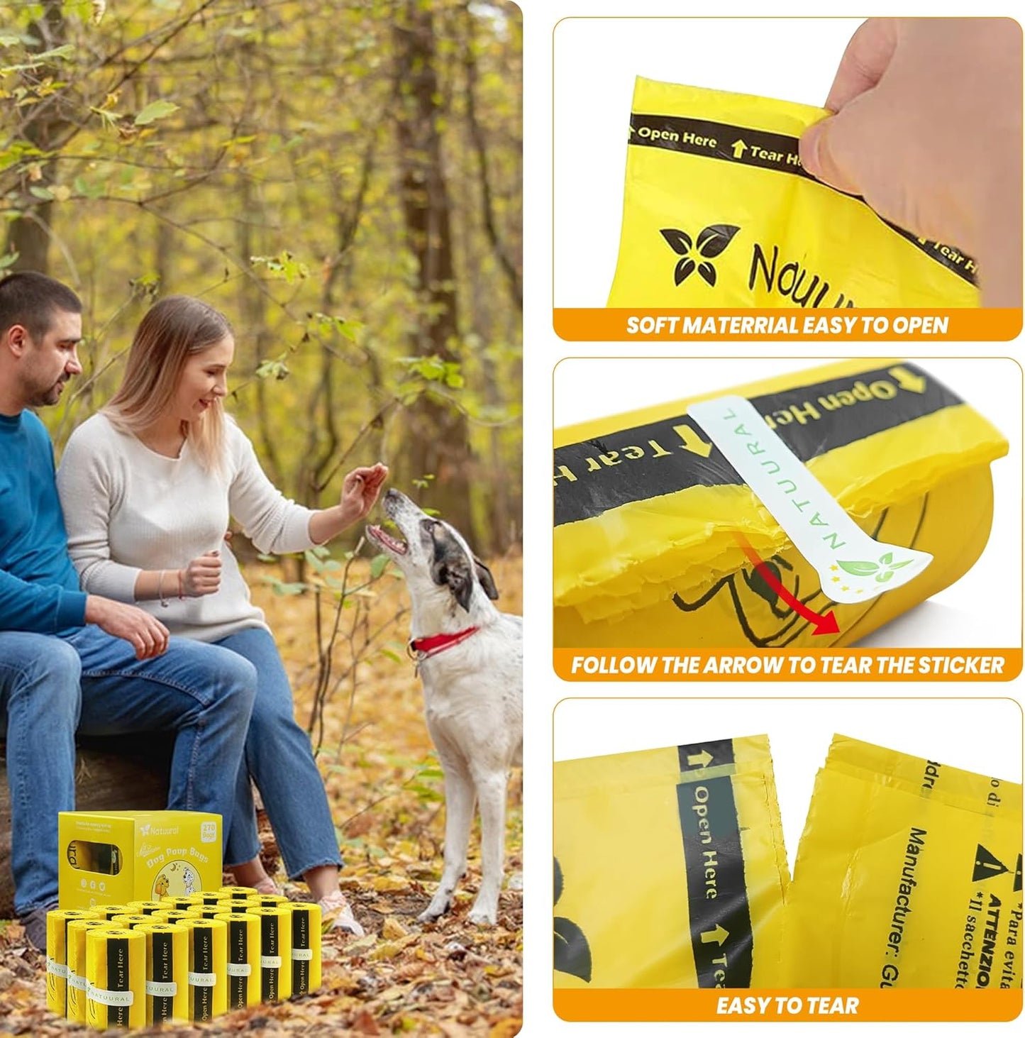 Certified Compostable Dog Poop Bags-270 Bags 18Rolls, Poop Bags for Dogs Made of Cornstarch - ASTM D6400 By USA, Leakproof Easy Open, Unscented Dog Waste Bags (Yellow)