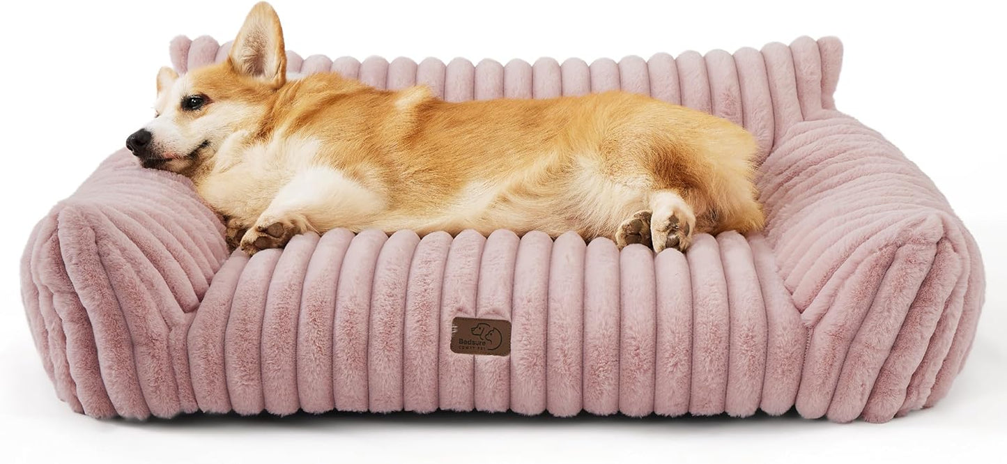 Bedsure Cute Dog Couch for Pets - Fluffy Dog Sofa with Premium Soft Corduroy Fleece, Pet Couch Bed with Washable Cover, Supportive Pet Sofa Bed for Medium Large Dogs, 36inch, Blush Pink