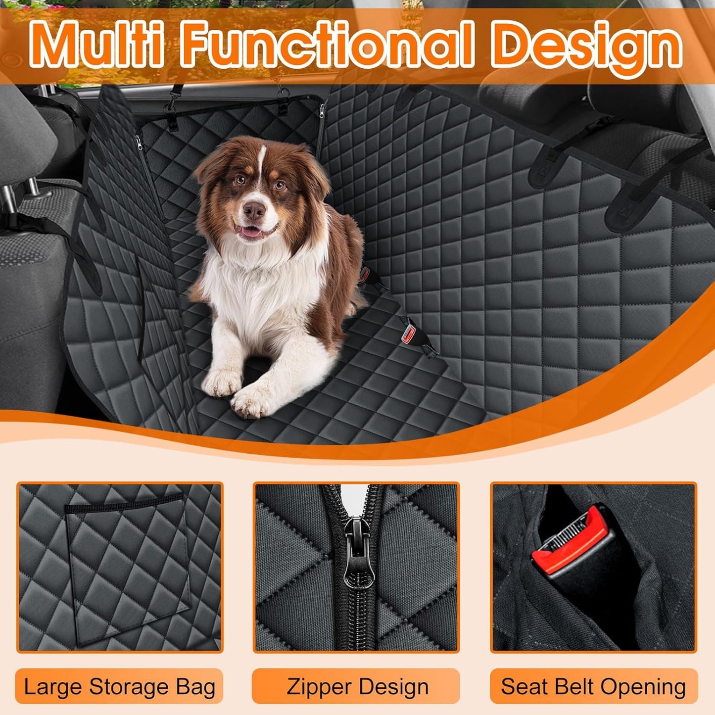 Waterproof Dog Car Seat Cover for Back Seat - Durable, Scratch Proof Pet Hammock with Nonslip Design & Storage Pockets, Fits Cars, SUVs, Trucks- S, Black