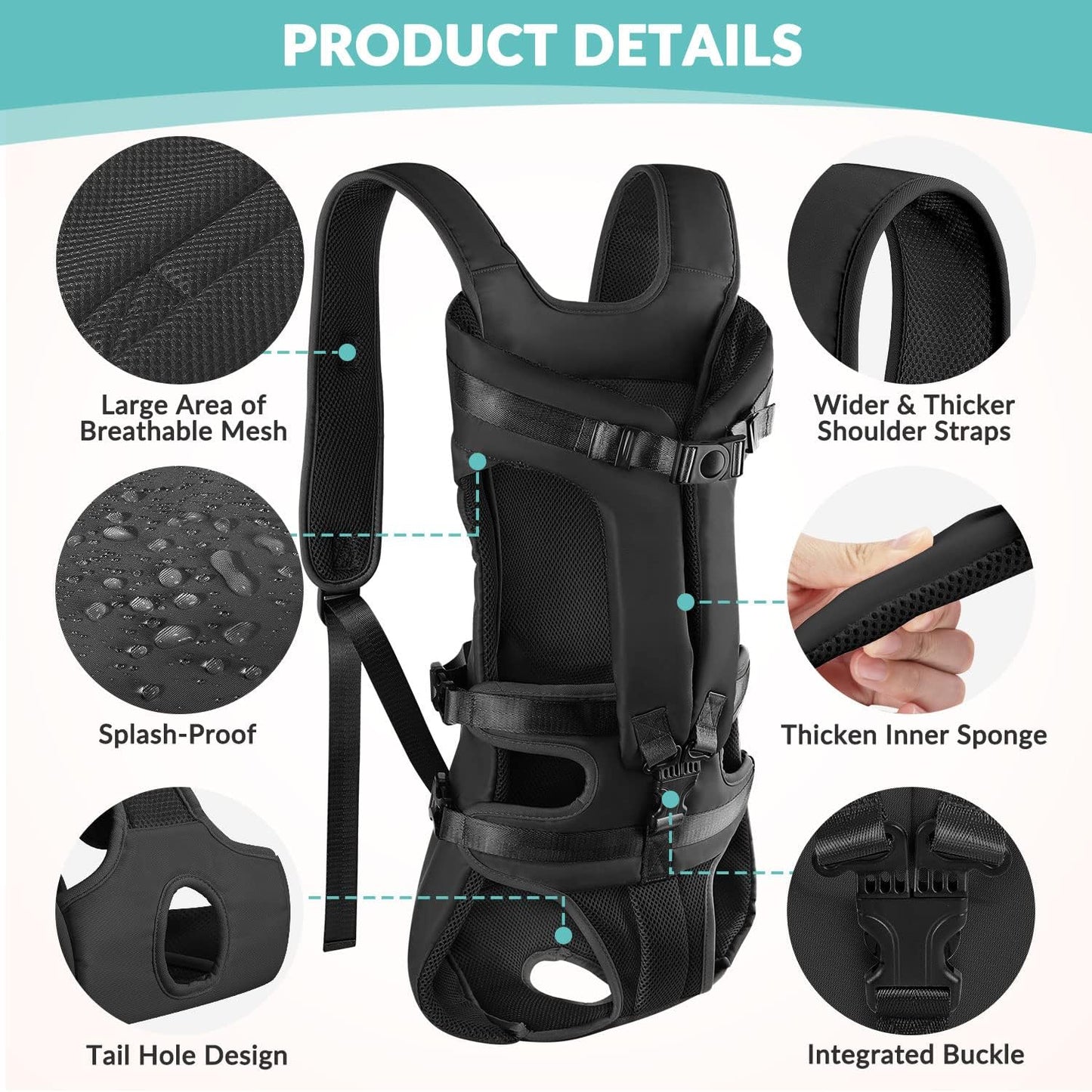 Lukovee Dog Backpack Carrier, Legs Out Easy-fit Dog Front Carrier for Small Medium Dogs,Adjustable Hands Free Dog Chest Carrier for Hiking Cycling (Black,X-Large)