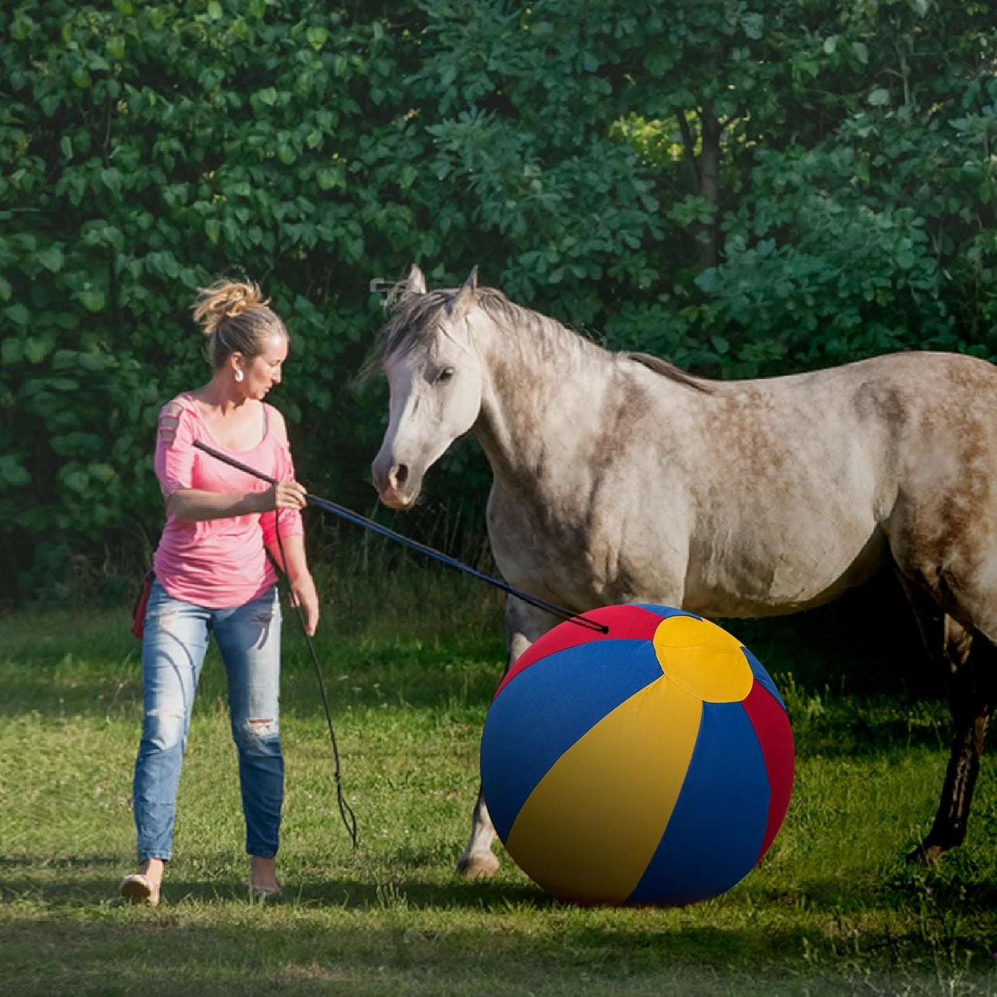 Herding Ball for Dogs Horse & Cover 25" Ball for Horses Large with Hand Pump for Play Horse Toys for Horses Stall, Red and Blue and Yellow