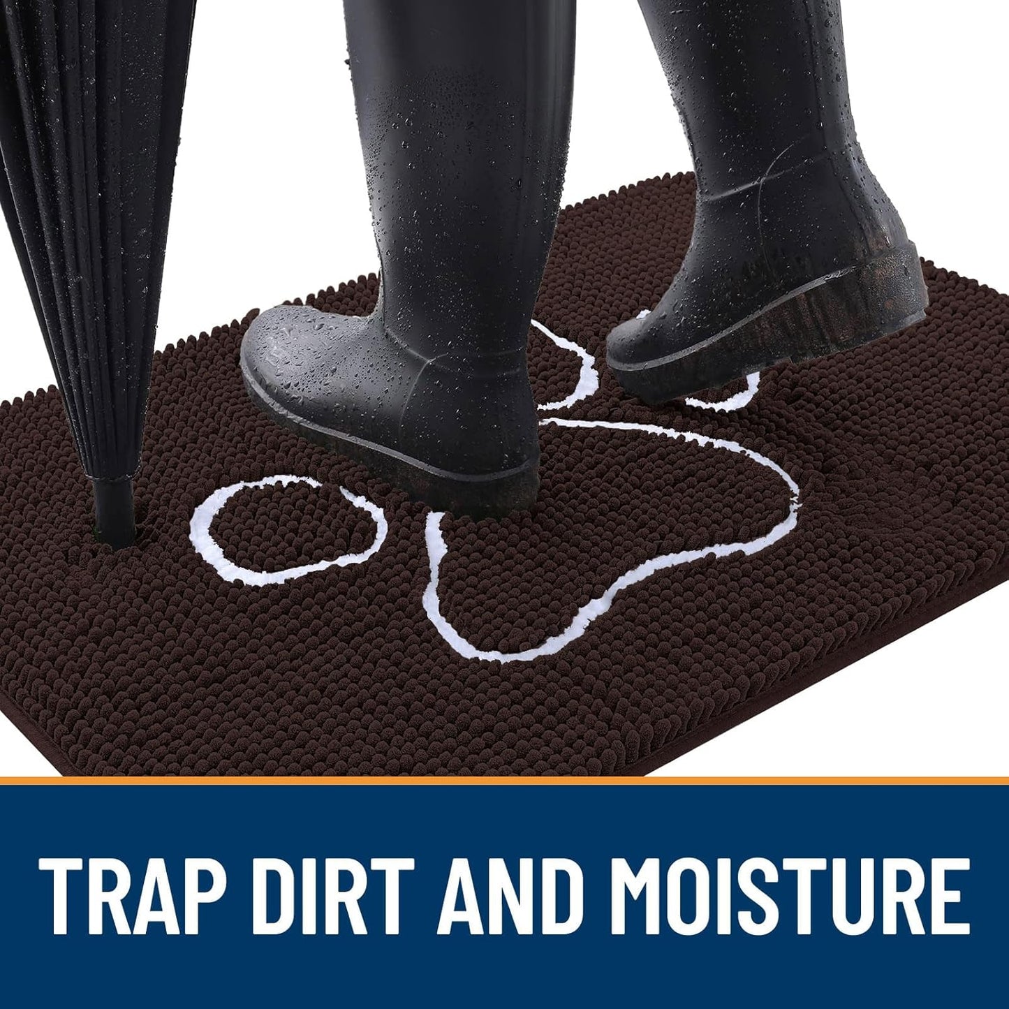 OLANLY Door Mat for Muddy Dog Paws 59x24, Ultra Absorbent Chenille Mud Doormat with Paw Print Design, Non-Slip Washable Doormat for Indoor Entryway, Quick-Dry Pet Bed Mats for Dirty Dogs, Brown