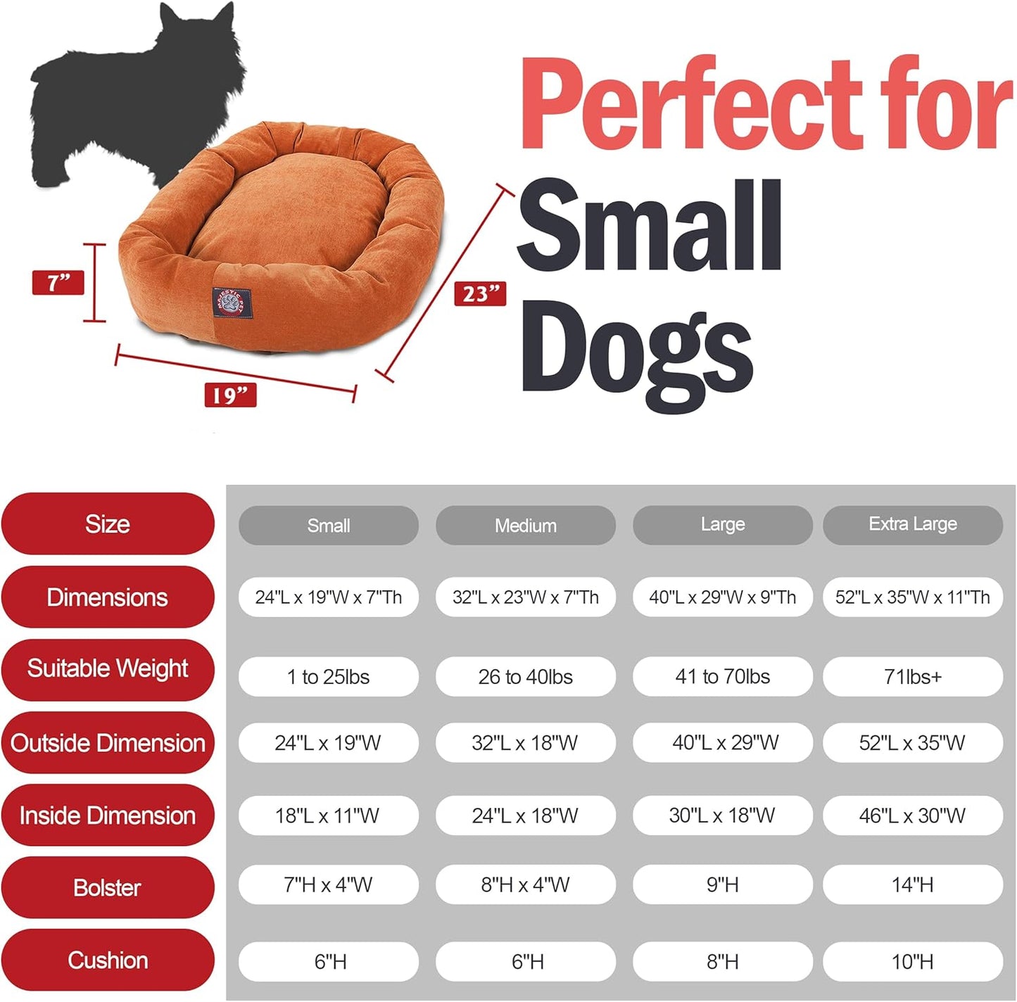 Majestic Pet 24 Inch Micro Velvet Calming Dog Bed Washable 24x19x7 (inch) – Cozy Soft Round Donut Dog Bed with Spine for Head Support - Pet Bed Small – Orange (2025)