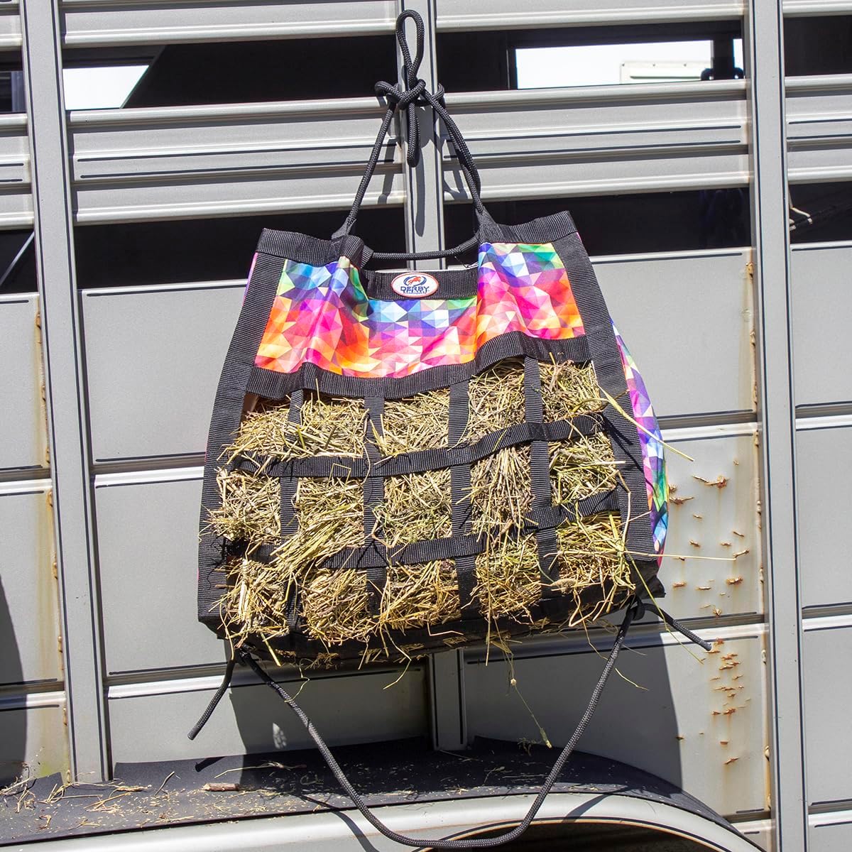 Derby Originals Scratchless Slow Feeder Horse Hay Bag with Super Tough Bottom and 6 Month Warranty (Purple with Charcoal Trim)