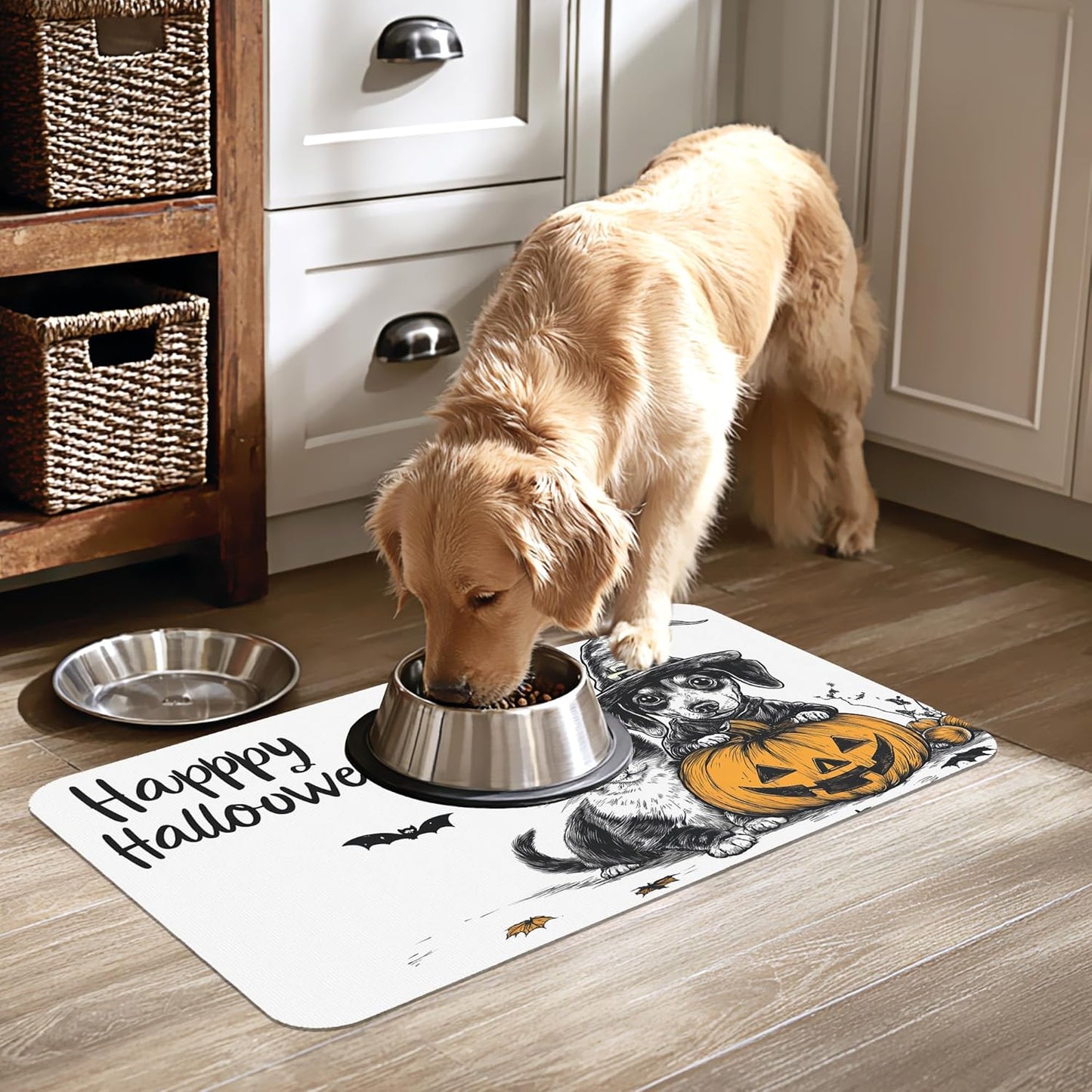 Halloween Cat Dachshund Dog Cat Food Mat-Absorbent Placemat for Food and Water Bowl, Waterproof Non Slip Rubber Backing Dog Food Mats for Floors, Pet Supplies 12 * 20 inch