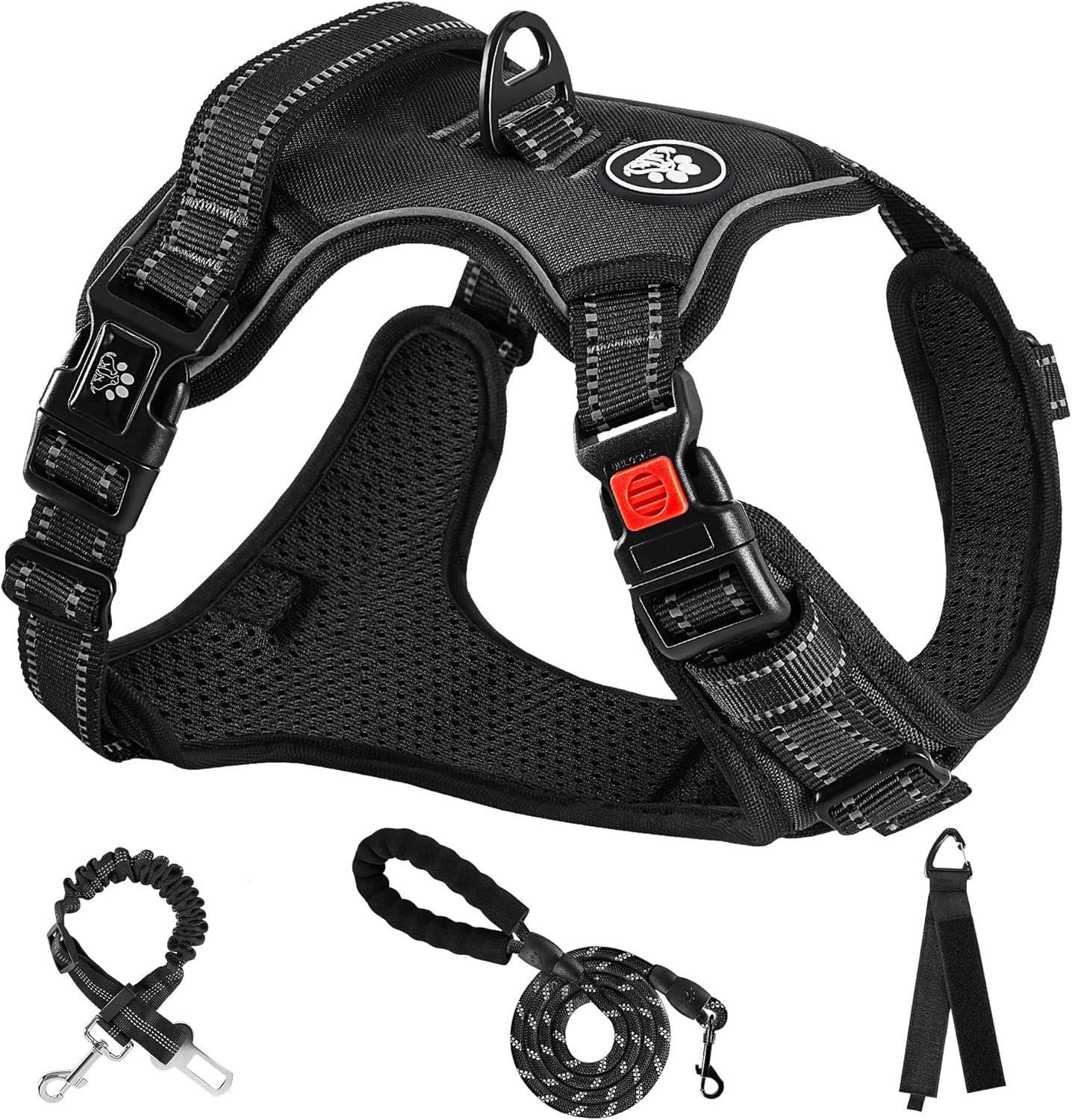 NESTROAD No Pull Dog Harness,Adjustable Oxford Dog Vest Harness with Leash,Reflective No-Choke Pet Harness with Easy Control Soft Handle for Large Dogs(X-Large,Black)