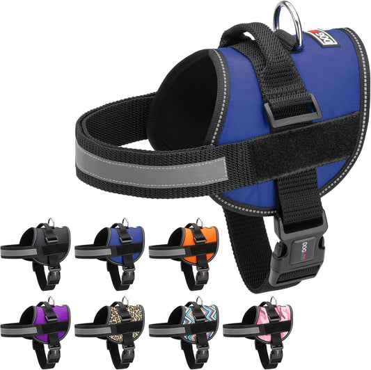 Dogline Dog Harness, Reflective No-Pull Adjustable Vest with Handle for Walking, Training, Breathable, No - Choke Harness for Small, Medium or Large Dogs Room for Patches Girth 22"-28" in Cyan Blue