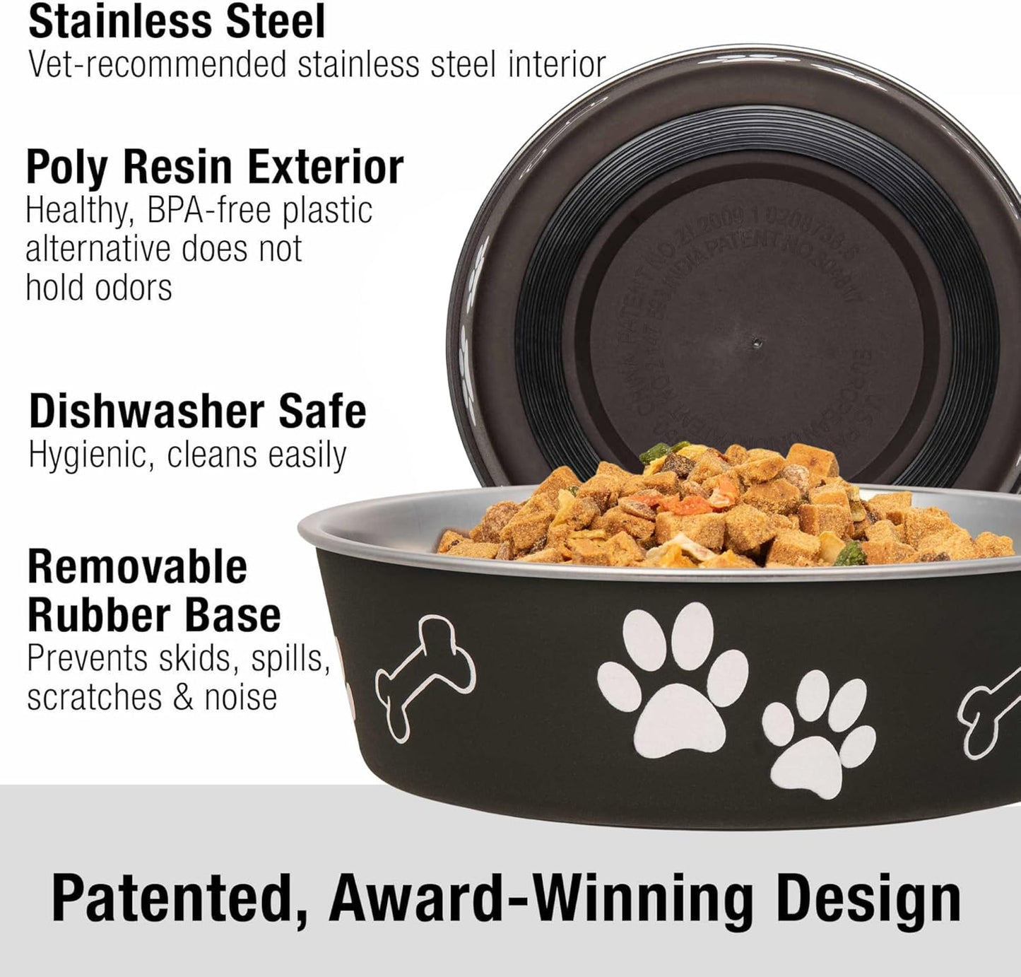 Loving Pets Bella Dog Bowls- Stainless Steel Dog & Cat Bowls - Spill Proof Dog Food Bowl, Cat Bowl, Puppy Essentials & Pet Supplies Great for Home & Travel (Small 10-20 lbs, Espresso)