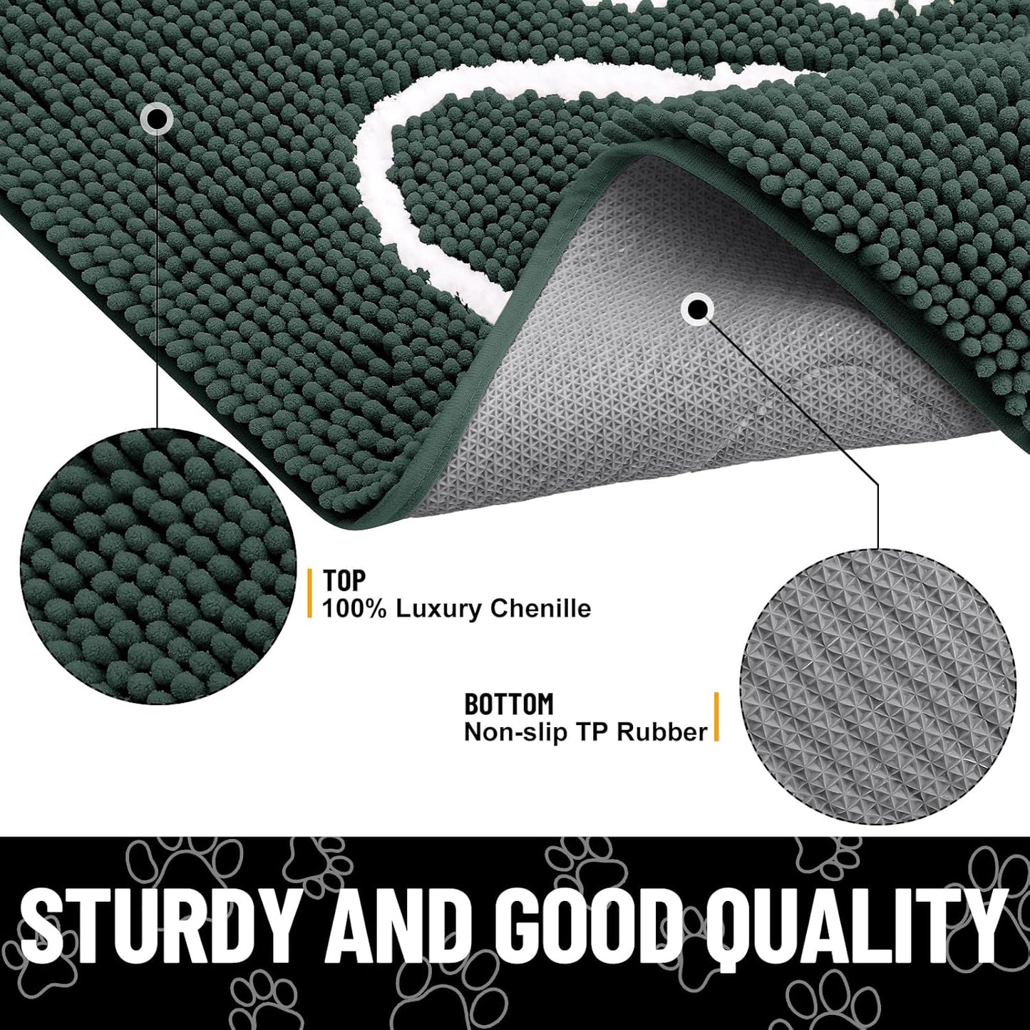 Smiry Dog Door Mat for Muddy Paws, Absorbent Dirt Trapper Non Slip Quick Dry Washable Chenille Mat for Mud Dogs, Entry Rug for Indoor and Outdoor (59x24 Inches, Green)