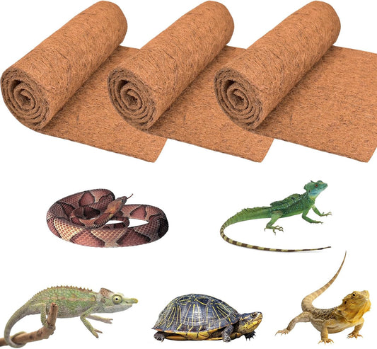 ZeeDix 3 Rolls Coconut Fiber Reptile Substrate Mat, 18 x 24 inches Natural Coco Mat Reptile Carpet Coco Fiber Liner Turtle Bedding Reptile Terrarium Liner for Lizard Snake Turtle Gecko Bearded Dragon
