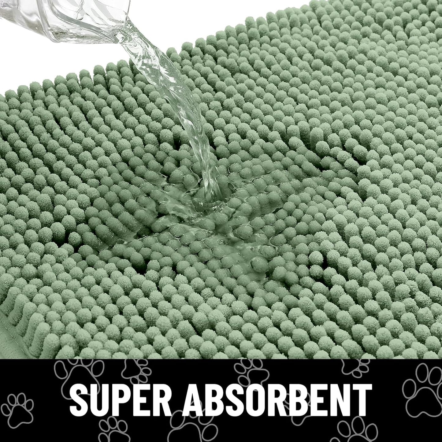 Smiry Dog Door Mat for Muddy Paws, Absorbent Dirt Trapper Non Slip Quick Dry Washable Chenille Mat for Mud Dogs, Entry Rug for Indoor and Outdoor (30x20 Inches, Olive Green and Black)