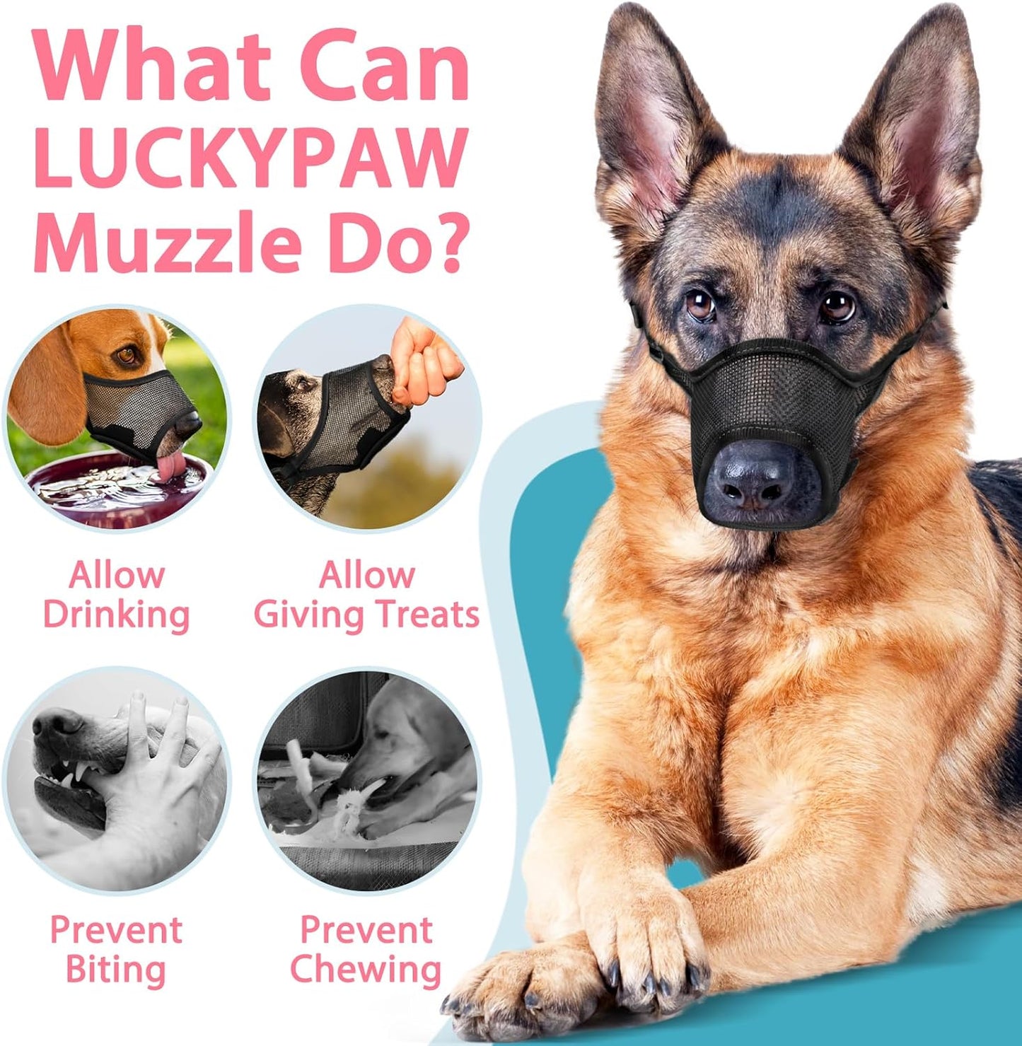 LUCKYPAW Dog Muzzle, Mesh Muzzle for Large Medium Small Dogs, Soft Mouth Guard for Biting Chewing, Breathable Mouth Guard with Adjustable Strap for Training(Black, XL(Snout:11"-12.25"))