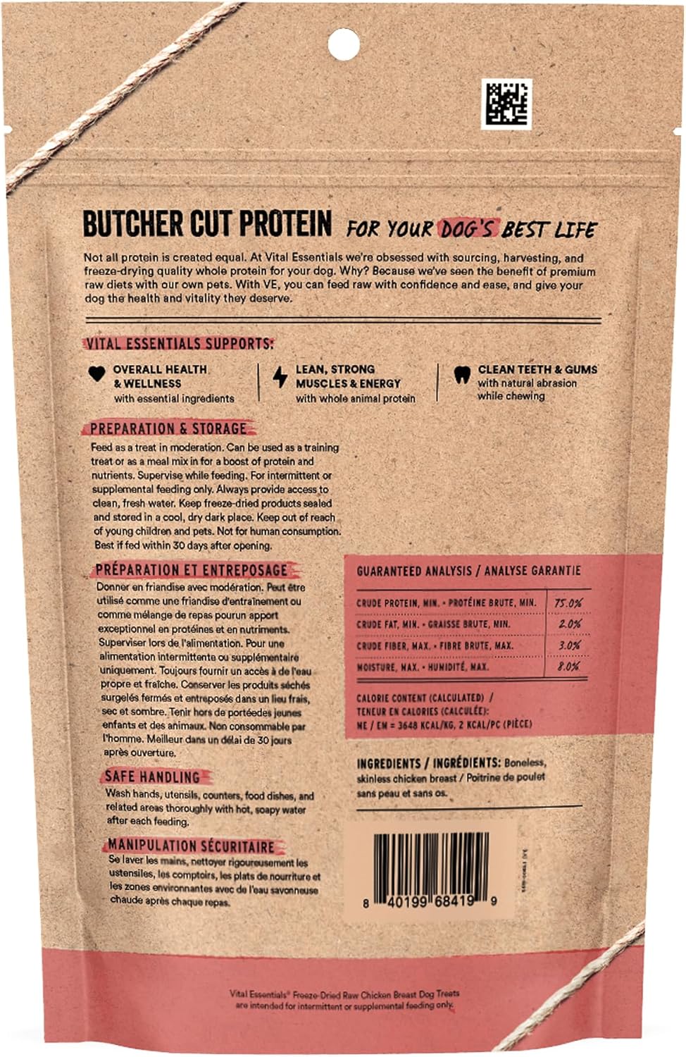 Vital Essentials Chicken Breast Dog Treats, 3.75 oz | Freeze-Dried Raw | Single Ingredient | Premium Quality High Protein Training Treats | Grain Free, Gluten Free, Filler Free