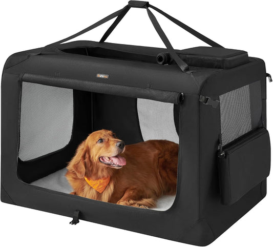 Feandrea 48 Inches Collapsible Soft Dog Crate, Portable Travel Dog Crate for Indoor and Outdoor Use, Dog Carrier Kennel with Safety Zippers, for Living Room, Car, Travelling, Camping, Black UPDC12H