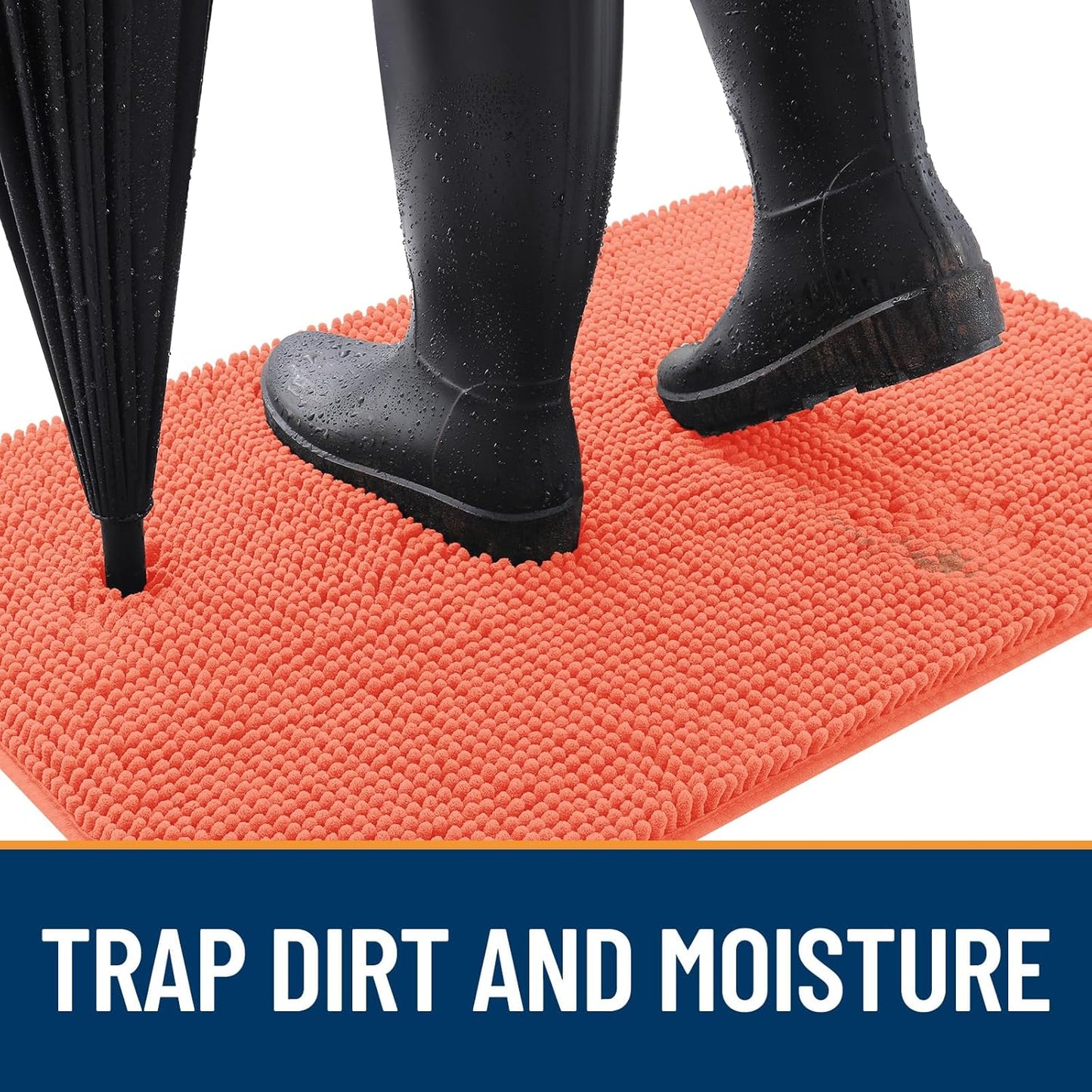 OLANLY Dog Door Mat for Muddy Paws 59x32, Absorbs Moisture and Dirt, Absorbent Non-Slip Washable Doormat, Quick Dry Chenille Mud Mat for Dogs, Entry Indoor Entryway Carpet for Inside Floor, Coral