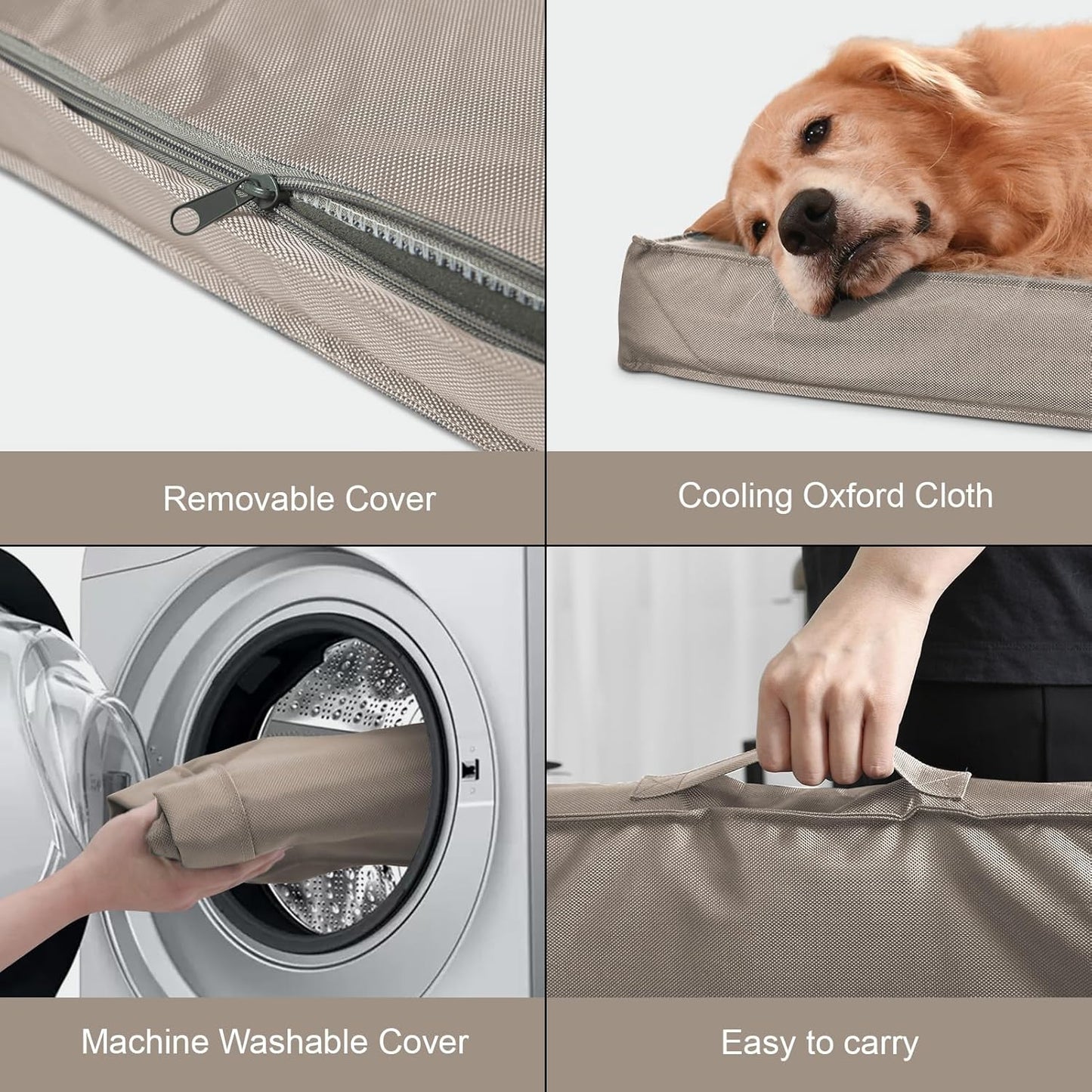 Outdoor Dog Bed for Medium Dogs, Waterproof Dog Crate Bed for Puppy Beds, Orthopedic Egg Crate Foam Pet Bed with Washable and Removable Oxford Cover, Khaki